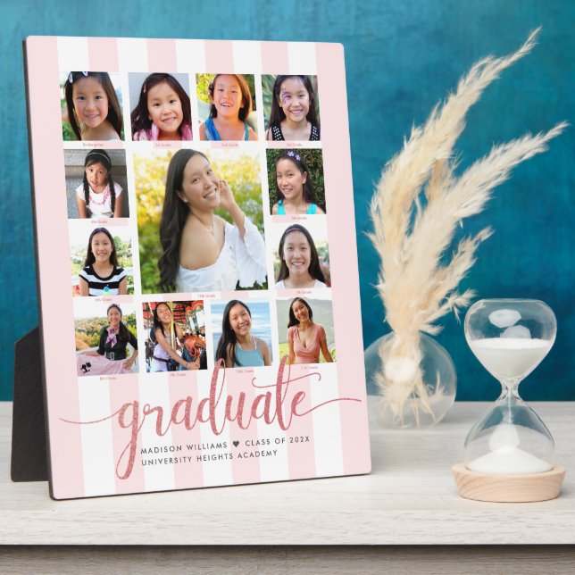 Plaque Photo Graduation K-12 Photo Collage Rose Gold Script (Côté)