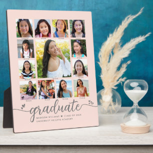 Plaque Photo Graduation rose pâle K-12 Script Collage photo