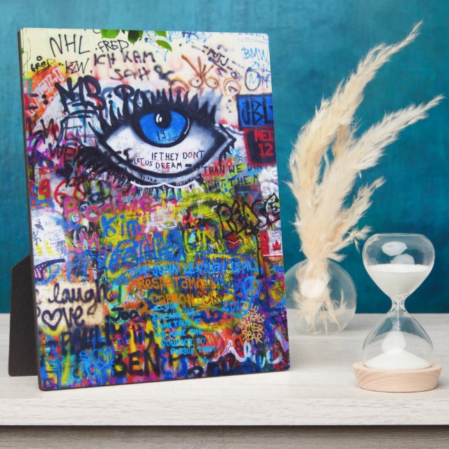 Plaque Photo Graffiti bleu oeil diabolique (Côté)