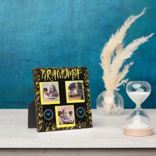 Plaque Photo Grand-mère Petits-enfants Parties scintillant d'or