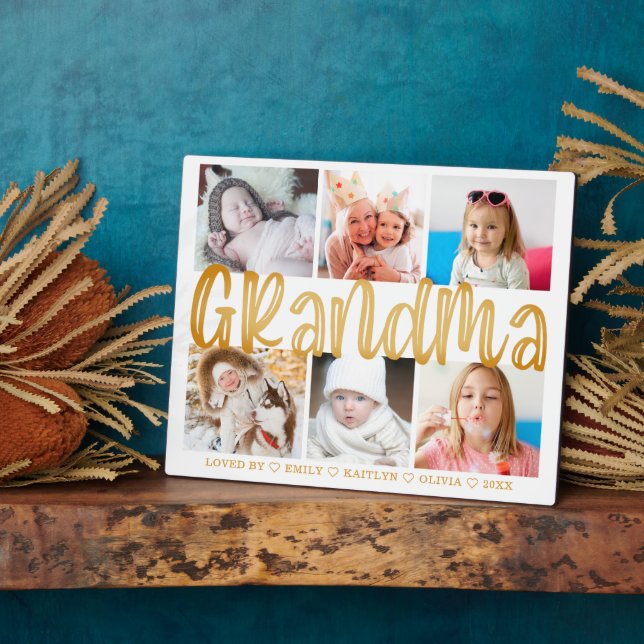 Plaque Photo GRANDMA 6 Photo Collage Gold Texte personnalisé 8x (Côté)