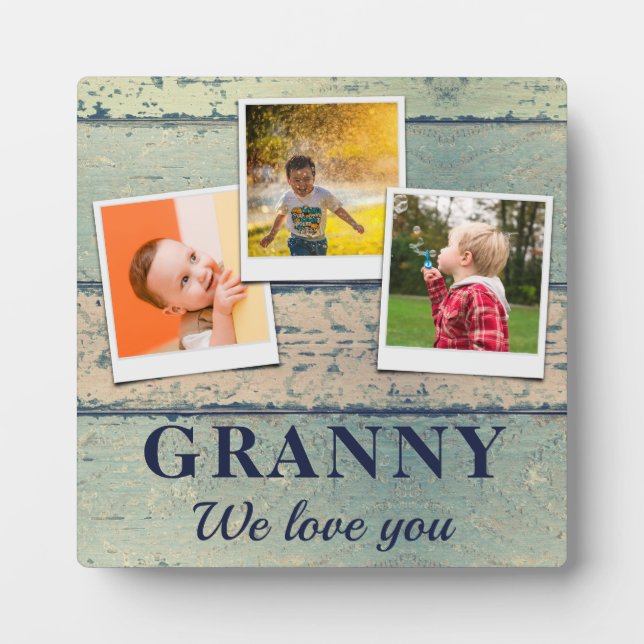 Plaque Photo Granny Kids Personnalisé Enfants 3 Photo Collage (Devant)