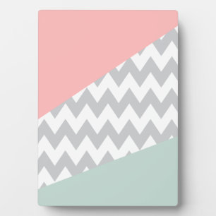 Plaque Photo Gray Chevron Mint et Coral