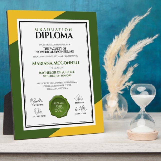 Plaque Photo Green Gold School College Diplôme universitaire (Côté)