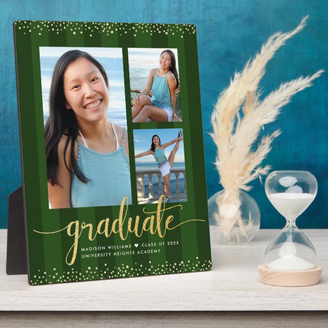 Plaque Photo Green Graduation 3 Photo Gold Parties scintillant  (Côté)