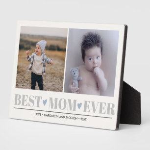 Plaque Photo Grey MEILLEUR MOM JAMAIS collage 2 Photo Coeurs Bl