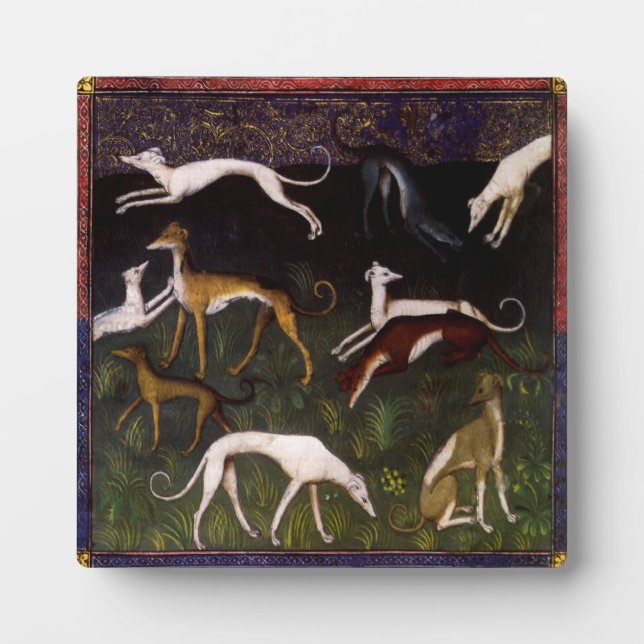 Plaque Photo Greyhounds médiéval dans les bois profonds (Devant)