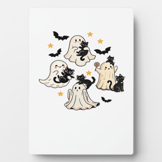 Plaque Photo Halloween Cute Ghosts Bats Black Cats Oversized T- (Devant)