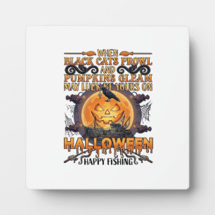Plaque Photo Halloween Joyeux Pêche Chats Noirs Citrouilles Cor