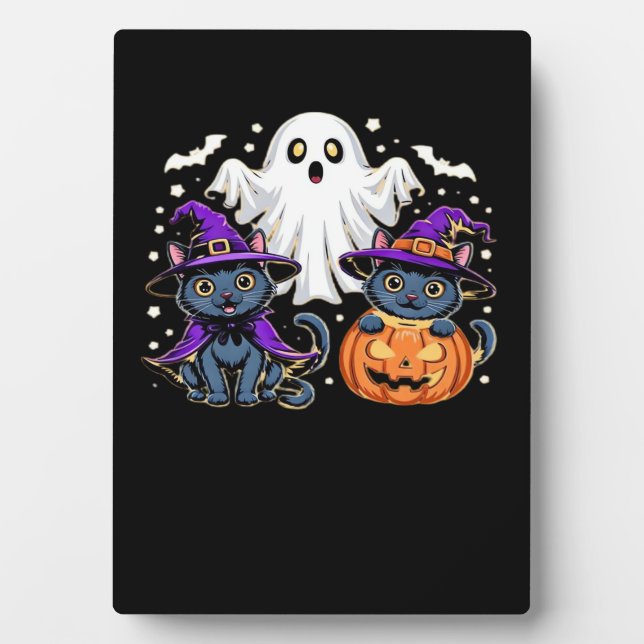 Plaque Photo Halloween mignon Fantôme Citrouille Chat Classique (Devant)