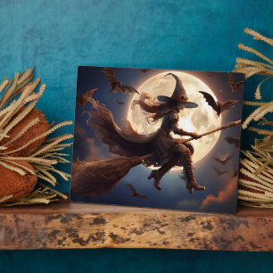 Plaque Photo Halloween Steampunk Witch Vol au clair de lune