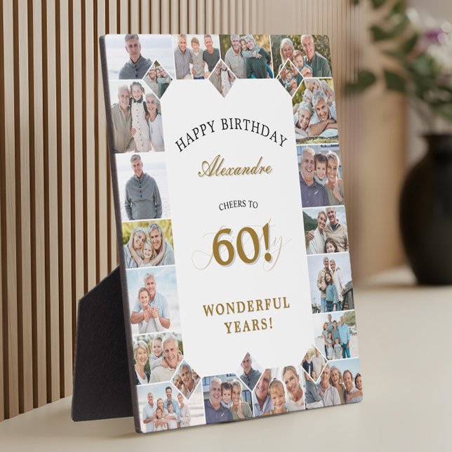 Plaque Photo Happy 60th Birthday Personalized Photo Collage (Happy Birthday Cheers To 60 Years Photo Collage Plaque)
