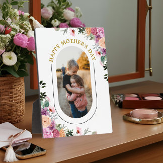 Plaque Photo Happy Mothers Day Floral Watercolor Photo Gift