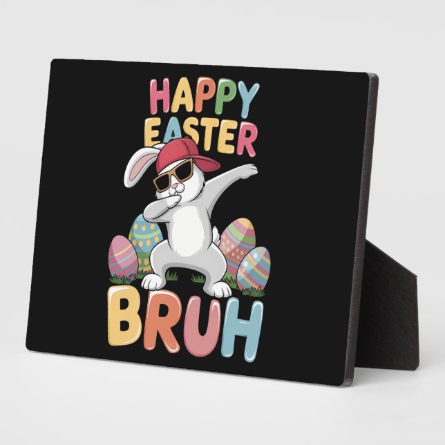 Plaque Photo Happy Pâques Bruh Bro Dabbing Lapin Lapin (Côté)