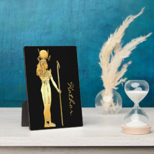 Plaque Photo Hathor Gold & Black Egyptian Pagan Spirit Altar