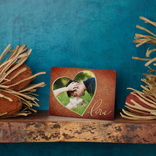Plaque Photo Heart Leather Imprimer Amour Saint Valentin`s Day  (Côté)