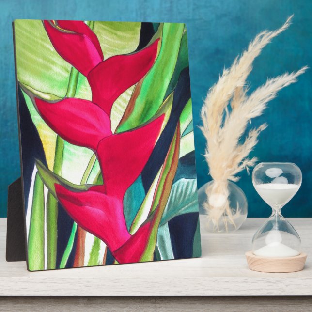 Plaque Photo Heliconia Lobster Claw fleur d'aquarelle tropicale (Côté)