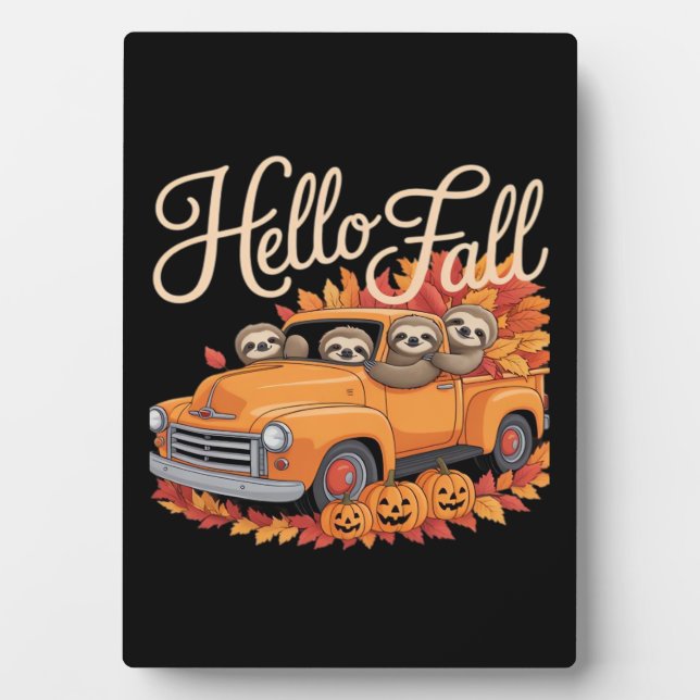 Plaque Photo Hello Fall Funny Sloth Halloween pumkin Classic T- (Devant)