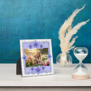 Plaque Photo Hibiscus & dentelle BLEU