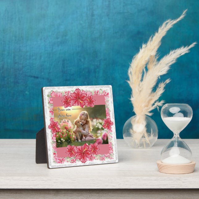 Plaque Photo Hibiscus & dentelle RED (Insitu)