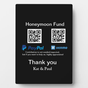 Plaque Photo Honeymoon Fund PayPal Venmo QR code Merci