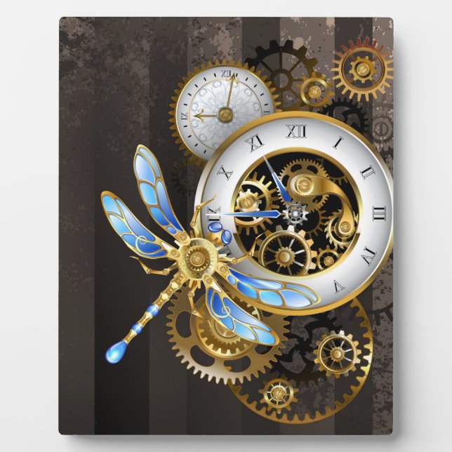Plaque Photo Horloge à vapeur avec libellule mécanique (Devant)