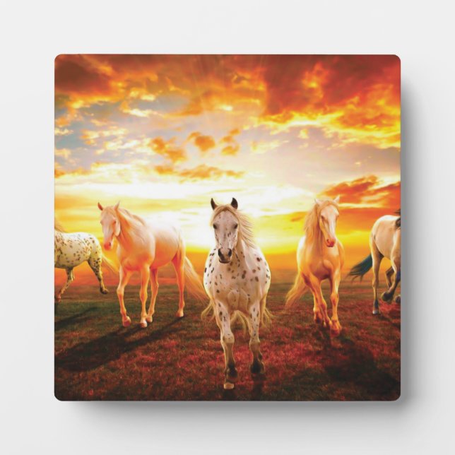 Plaque Photo Horses at sunset throw pillow (Devant)