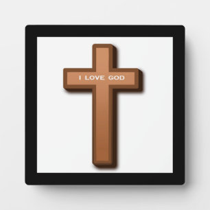PLAQUE PHOTO "I LOVE GOD" CROSS