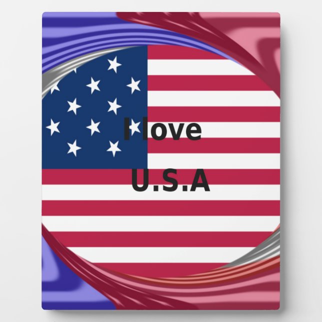 Plaque Photo I Love U.S.A. Swirl : Patriotic Heart Art Imprimer (Devant)