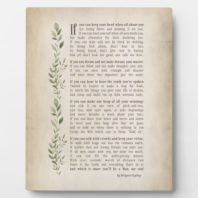 Plaque Photo IF, Poème inspiré de Rudyard Kipling (Devant)