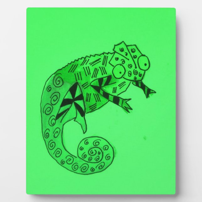 Plaque Photo Illustration de l'art du lézard caméléon vert migr (Devant)