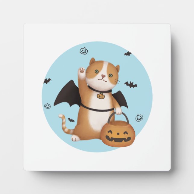 Plaque Photo Illustration d'Halloween : Chat de chaume (Devant)