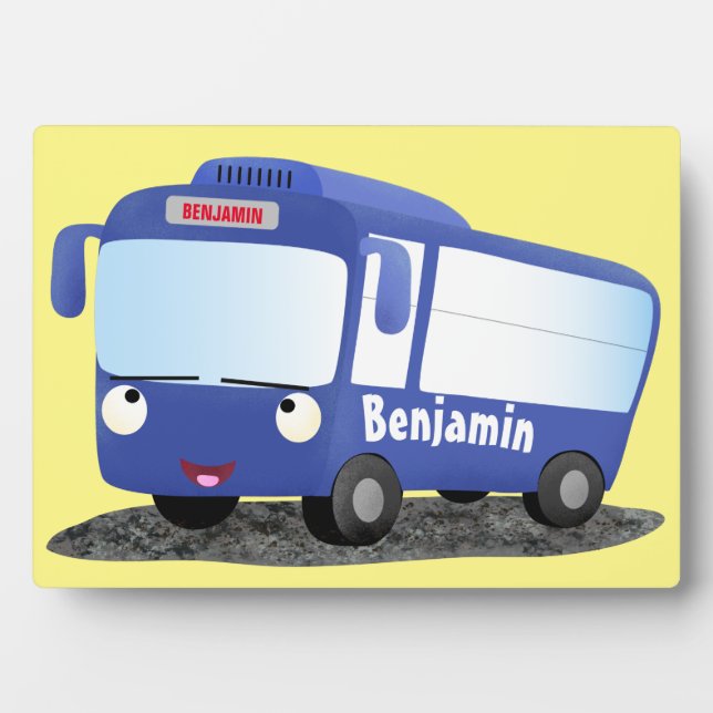 Plaque Photo Illustration d'un bus moderne bleu mignon (Devant)