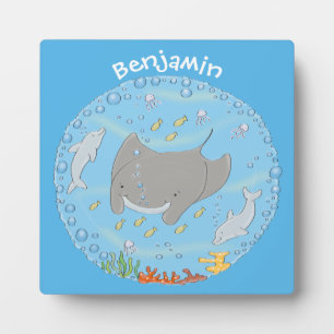 Plaque Photo Illustration d'une mignonne raie manta et de bulle