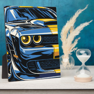 Plaque Photo Illustration Pop Art d'une voiture musclée rétro b