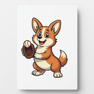 Plaque Photo Illustration vectorielle de corgi de baseball vint