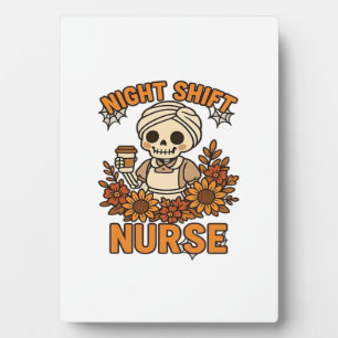 Plaque Photo Infirmière de nuit florale squelette Halloween RN
