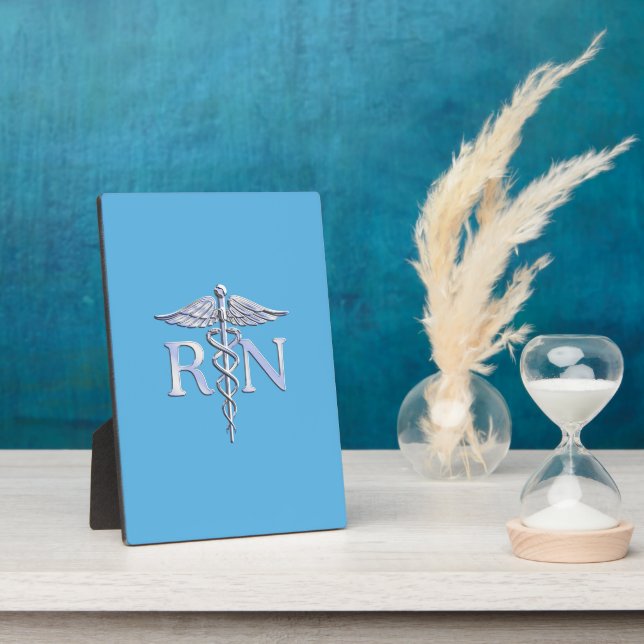 Plaque Photo Infirmière inscrite RN Caduceus sur Baby Blue (Côté)