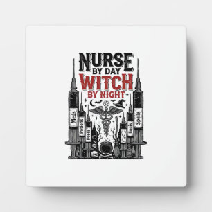 Plaque Photo Infirmière le jour sorcière la nuit Design Hallowe