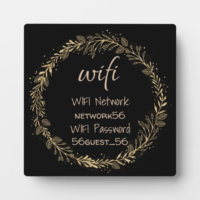 Plaque Photo Informations WIFI du visiteur Mot de passe Gold Bl (Devant)