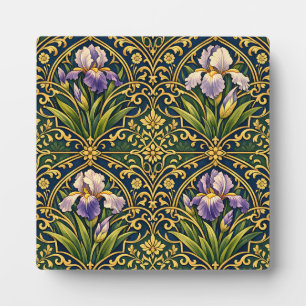 Plaque Photo Iris Floral Art Nouveau Damassé