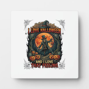 Plaque Photo J'aime Halloween Squelette Épouvantail Pleine Lune