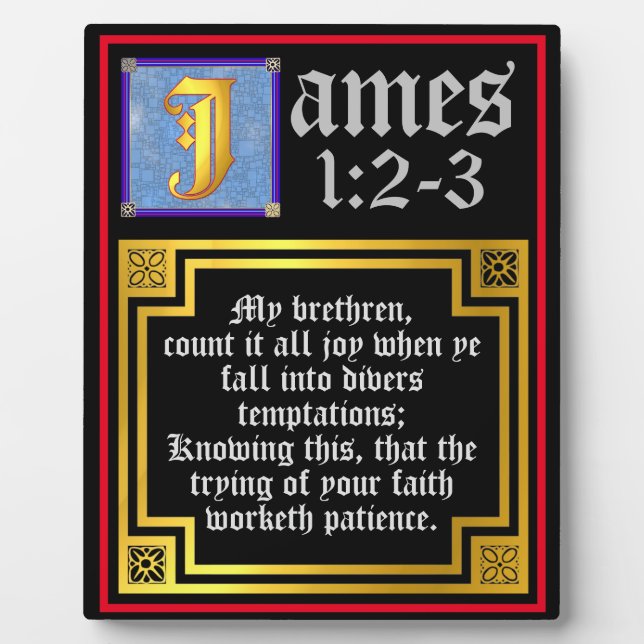 Plaque Photo James 1:2 1:3 Citation biblique du KJV éclairé (Devant)