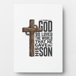 Plaque Photo Jean 3_16 Croix Gravure Vintage Design Chrétien
