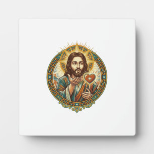 Plaque Photo Jésus envoie un baiser Cœur rouge Bouton J'aime Hu