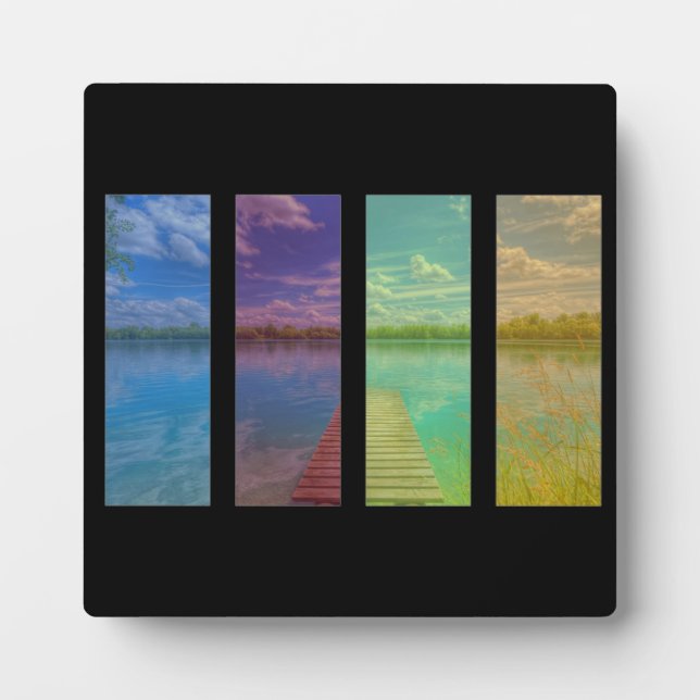 Plaque Photo Jetée en bois au-dessus d'un parc paysager du lac  (Devant)