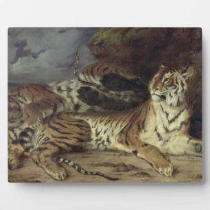 Plaque Photo Jeune tigre jouant avec sa mère, 1830 (huile sur