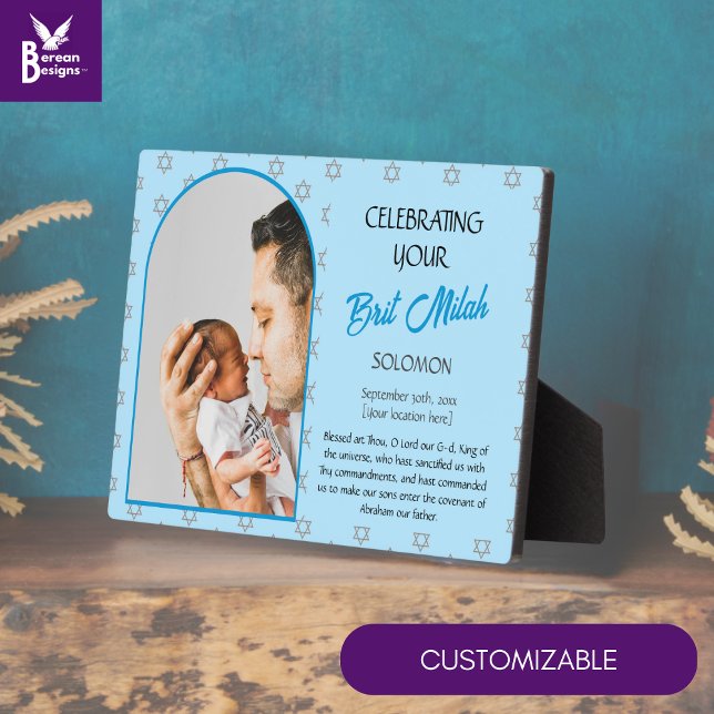 Plaque Photo JEWISH BABY SON Nom personnalisé TITRE photo MILAH (Cute Jewish baby boy BRIT MILAH plaque with CUSTOMIZABLE TEXT and PHOTO to celebrate your baby)