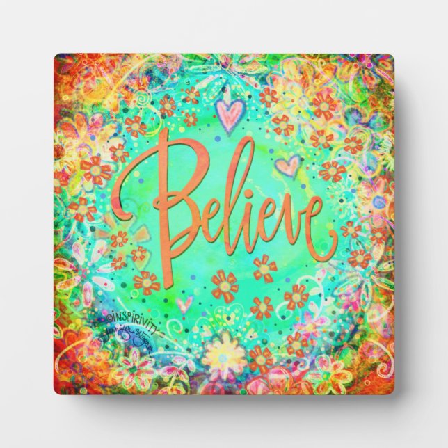 Plaque Photo Joli Aqua Floral Whimsical Boho Croire (Devant)