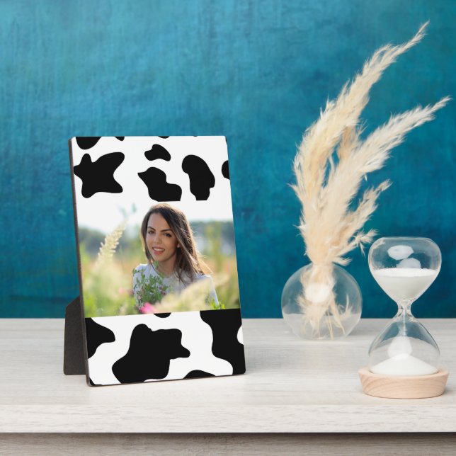 Plaque Photo joli imprimé de vache laitière de ferme noir et bl (Côté)